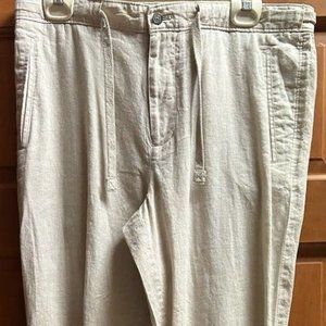 Easy Resort Living Linen Drawstring Pants. Cream Flat Front. Zip Fly. 33x30